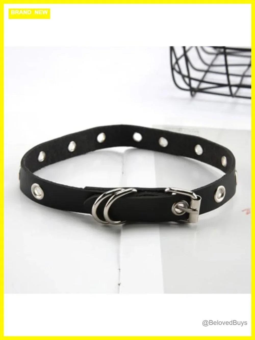 Adjustable Faux Leather Choker Necklace Gothic Punk Circle Design Collar Chain